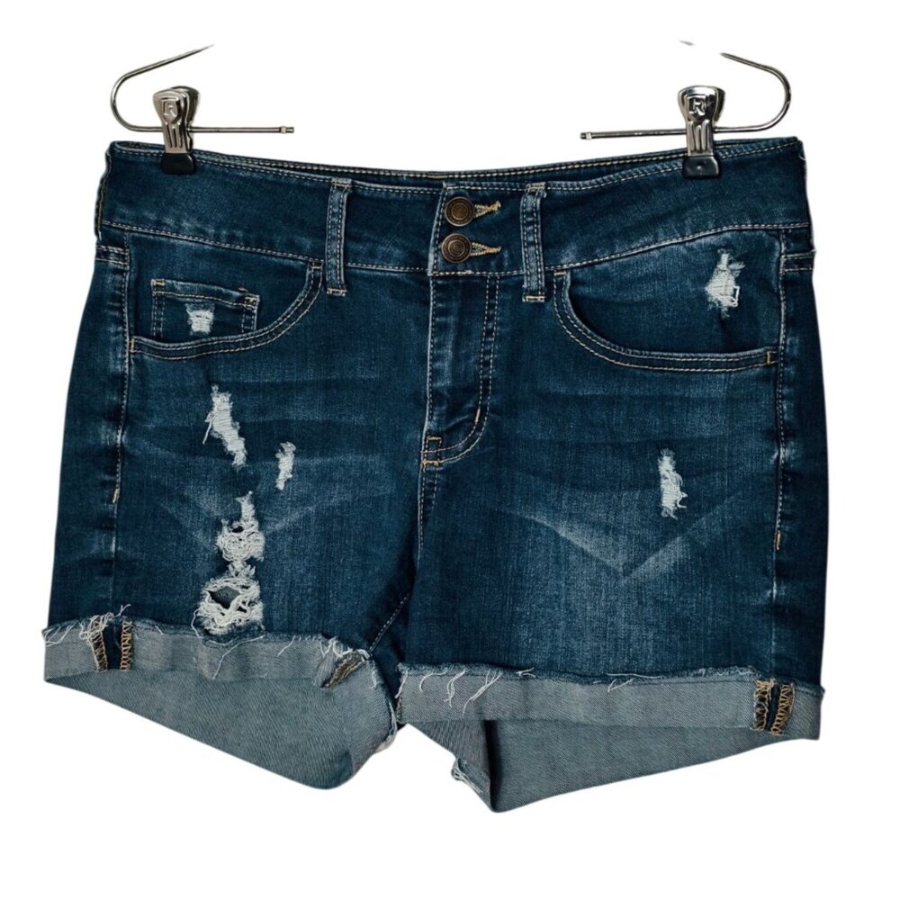 So Juniors 11 Denim Shorts Distressed Boyfriend Cuffed Hem Mid-Rise Grunge